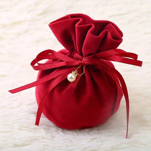 02 Red Velvet Sphere Gift Bag with Pearl Accent Included