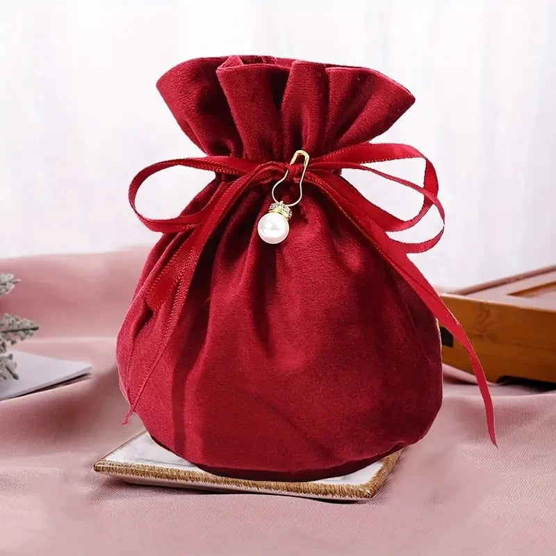 CRYSTALHUG™ Red Velvet Sphere Gift Bag with Pearl Accent Included