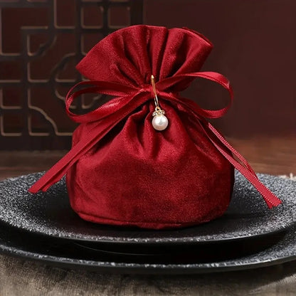 CRYSTALHUG™ Red Velvet Sphere Gift Bag with Pearl Accent Included
