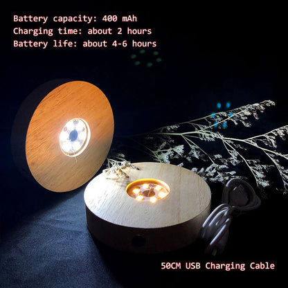 02 CRYSTALHUG™ Wooden LED Lamp Base with Touch Switch Included