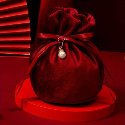 CRYSTALHUG™ Red Velvet Sphere Gift Bag with Pearl Accent Included