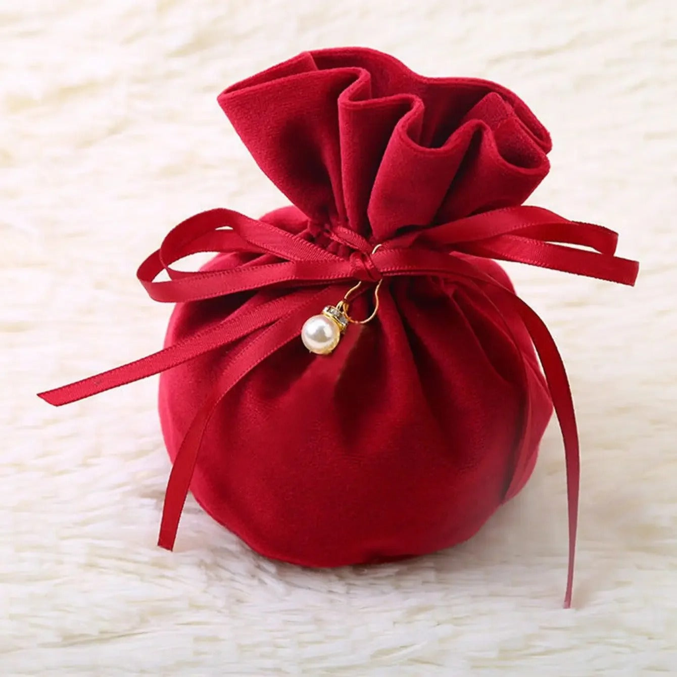 CRYSTALHUG™ Red Velvet Sphere Gift Bag with Pearl Accent Included